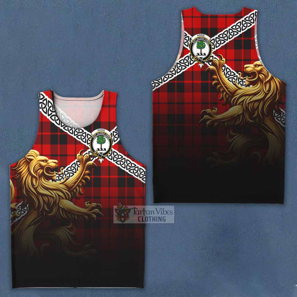 Tartan Vibes Clothing Hogg (Hog) Crest Tartan Men's Tank Top with Golden Lion Emblem Celtic Style