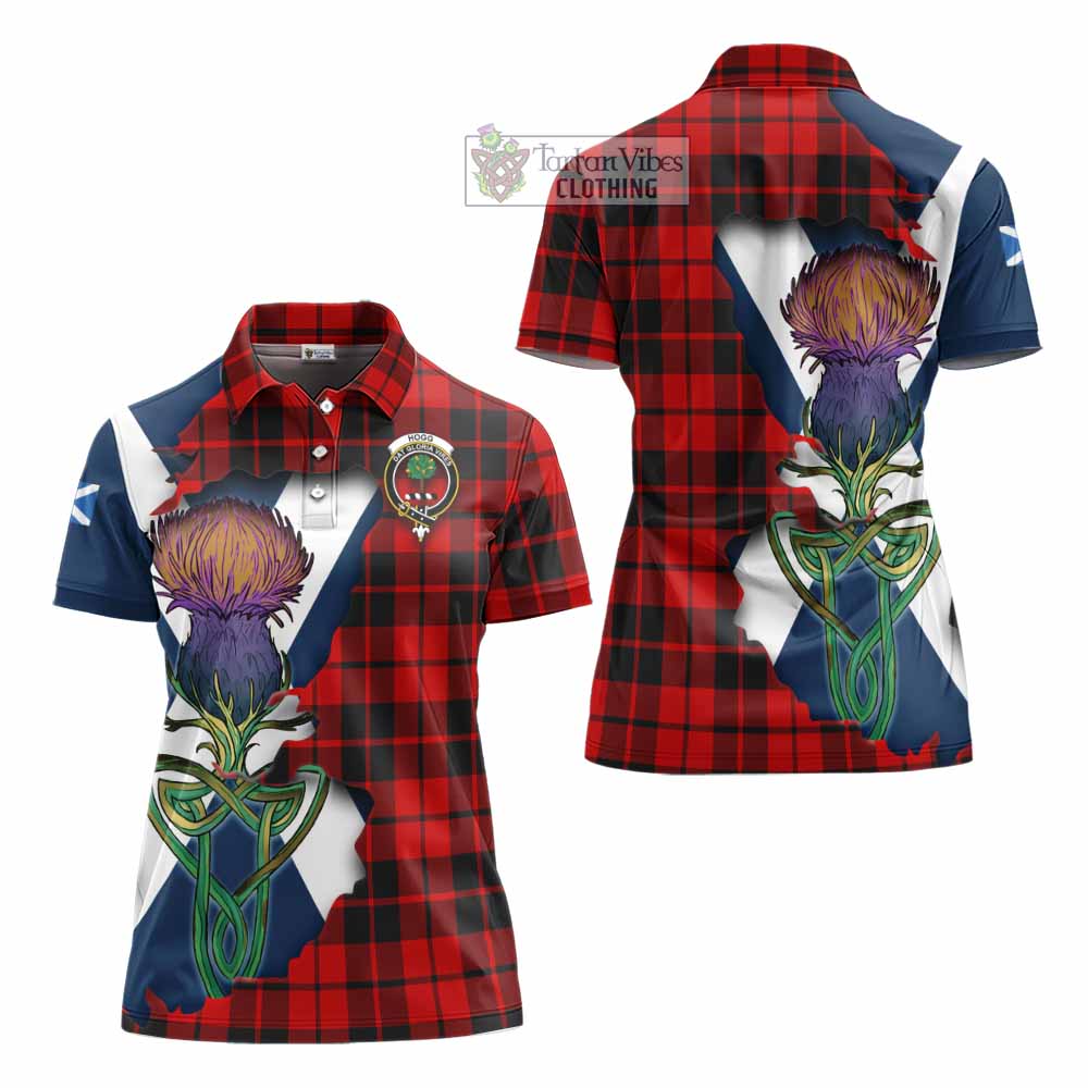 Tartan Vibes Clothing Hogg (Hog) Tartan Family Crest Women's Polo Shirt Scottish Thistle Celtic Inspired