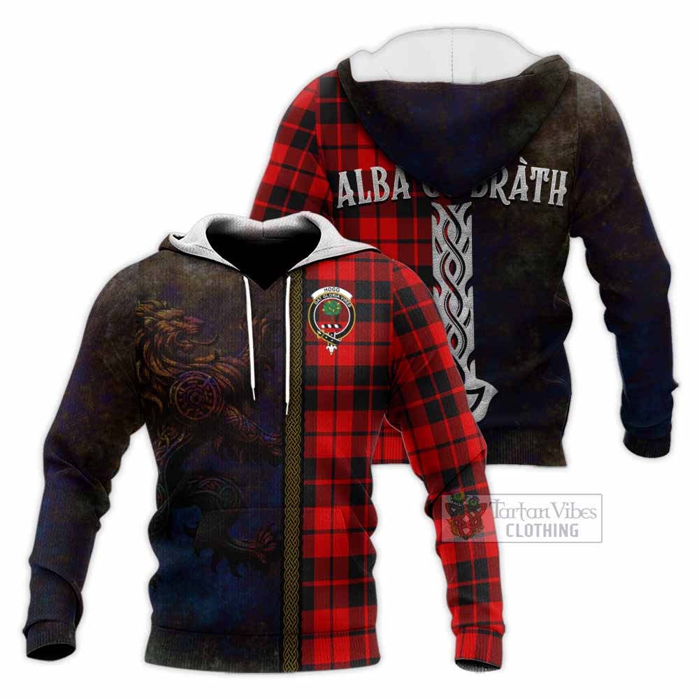 Tartan Vibes Clothing Hogg (Hog) Tartan Family Crest Knitted Hoodie Alba Gu Brath Be Brave Lion Ancient Style