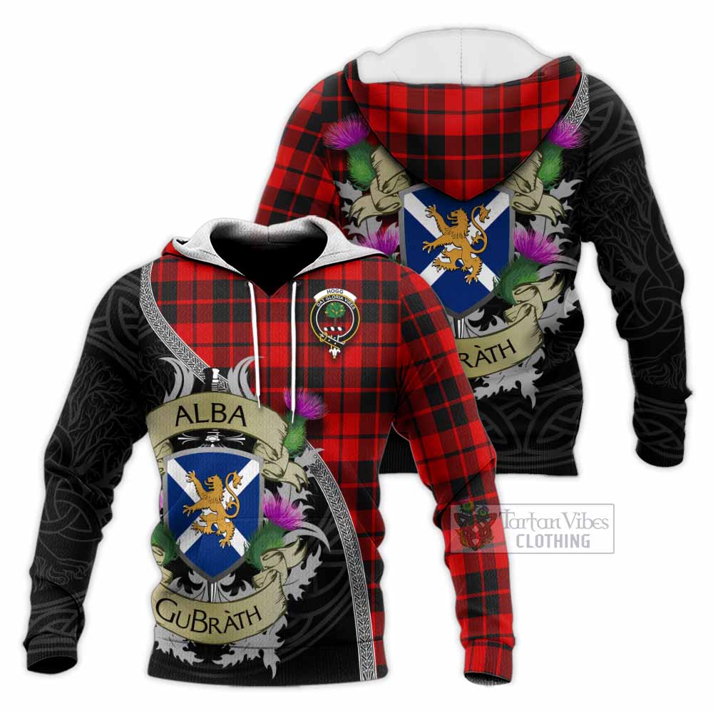 Tartan Vibes Clothing Hogg (Hog) Tartan Family Crest Knitted Hoodie Lion Rampant Royal Thistle Shield Celtic Inspired