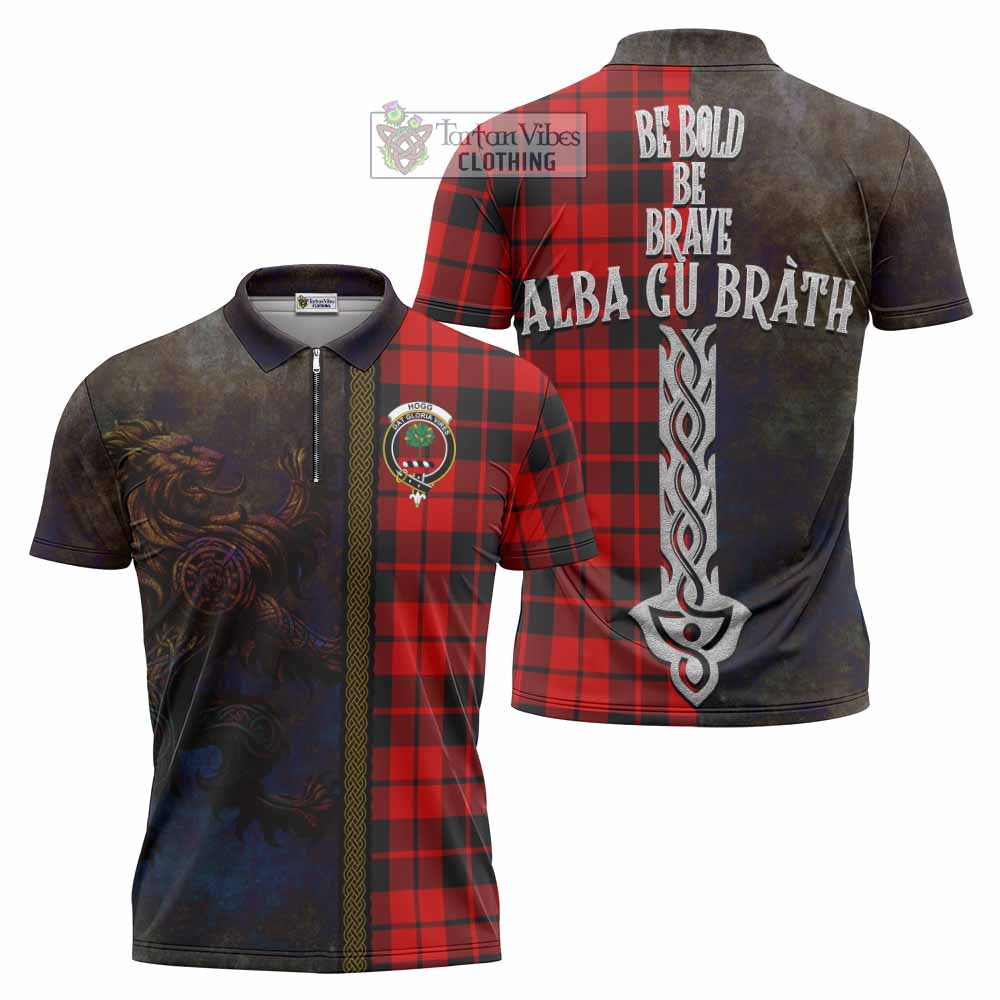 Tartan Vibes Clothing Hogg (Hog) Tartan Family Crest Zipper Polo Shirt Alba Gu Brath Be Brave Lion Ancient Style