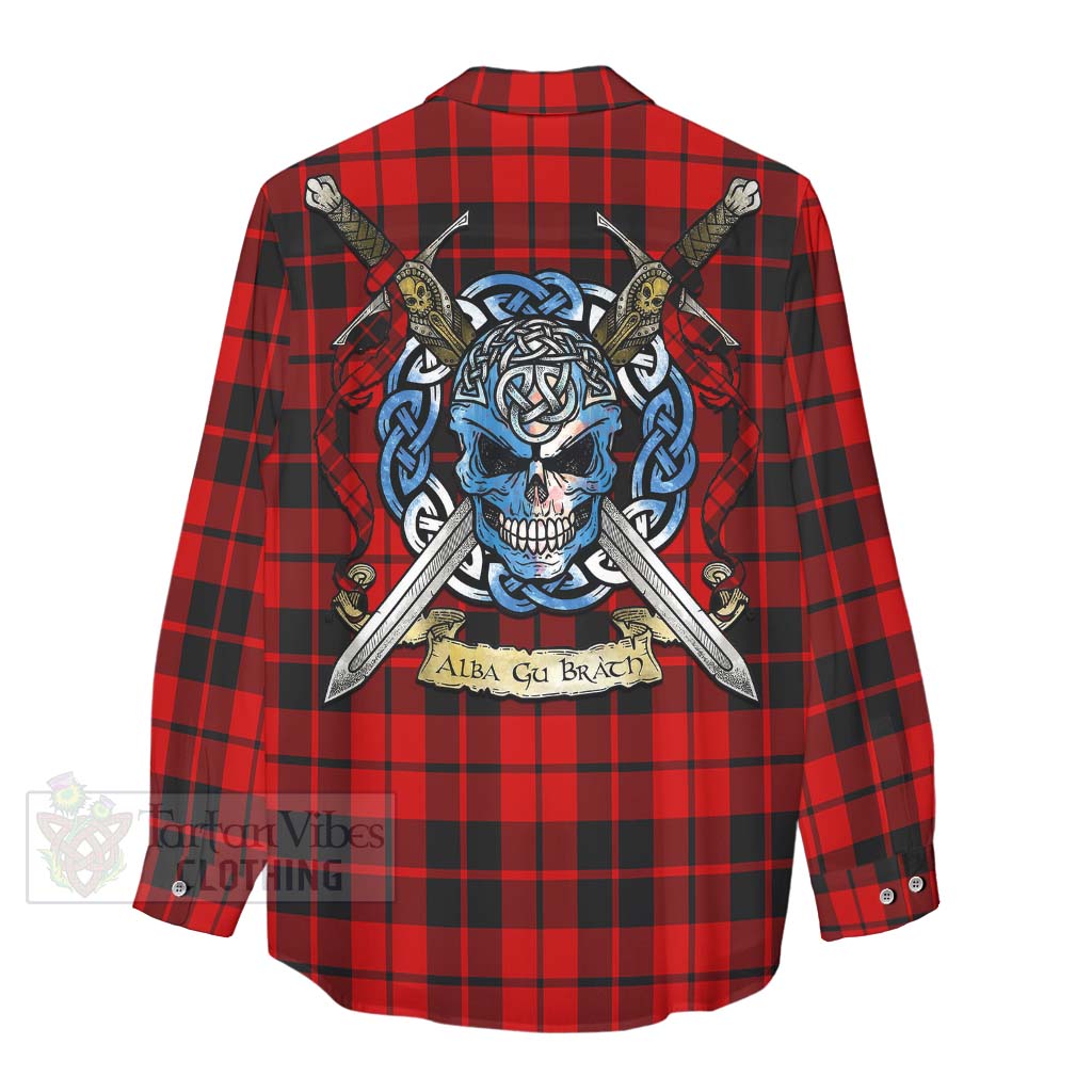 Tartan Vibes Clothing Hogg (Hog) Tartan Women's Casual Shirt with Family Crest Celtic Skull Style
