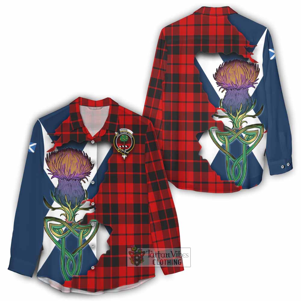 Tartan Vibes Clothing Hogg (Hog) Tartan Family Crest Women's Casual Shirt Scottish Thistle Celtic Inspired