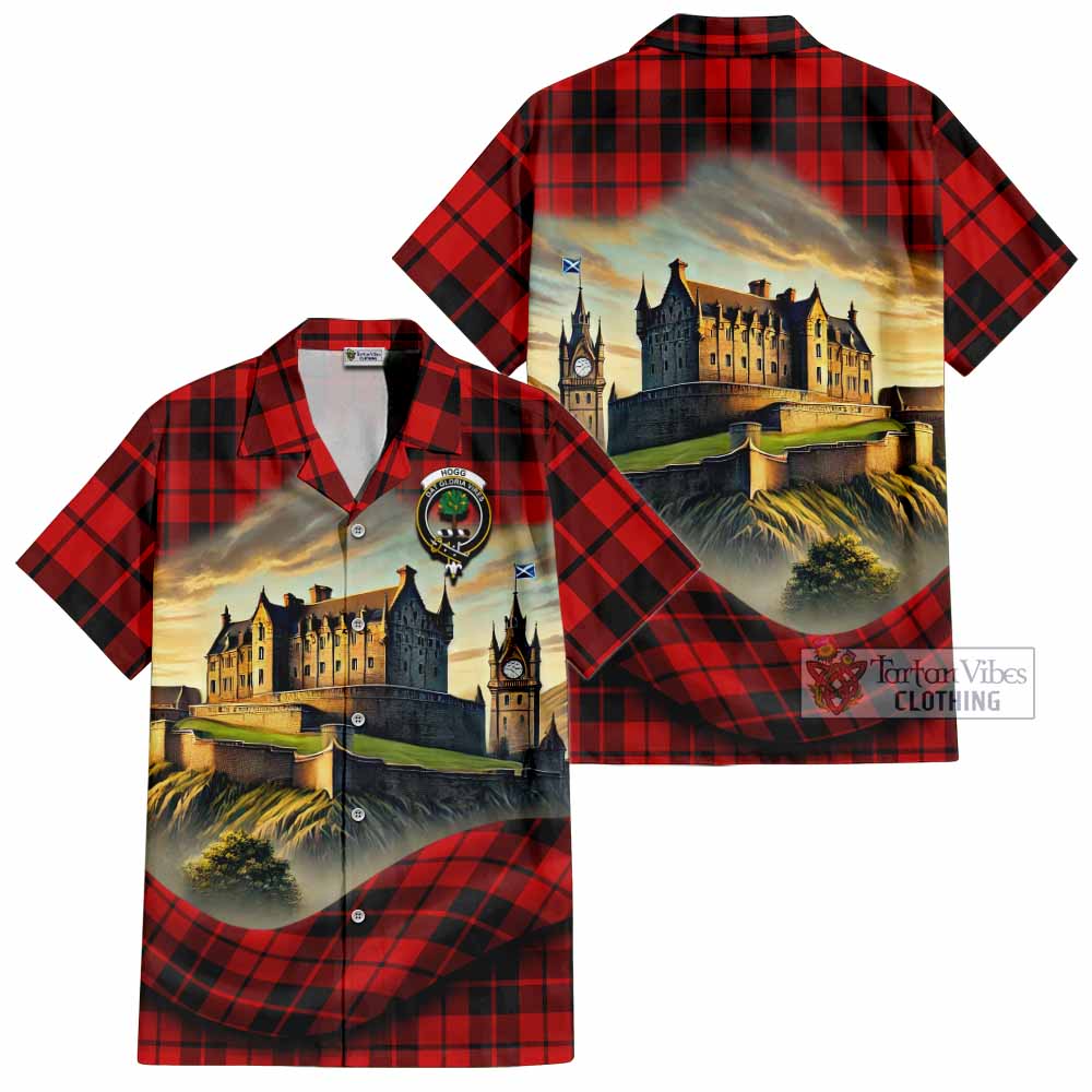 Tartan Vibes Clothing Hogg (Hog) Tartan Family Crest Short Sleeve Button Shirt with Scottish Ancient Castle Style