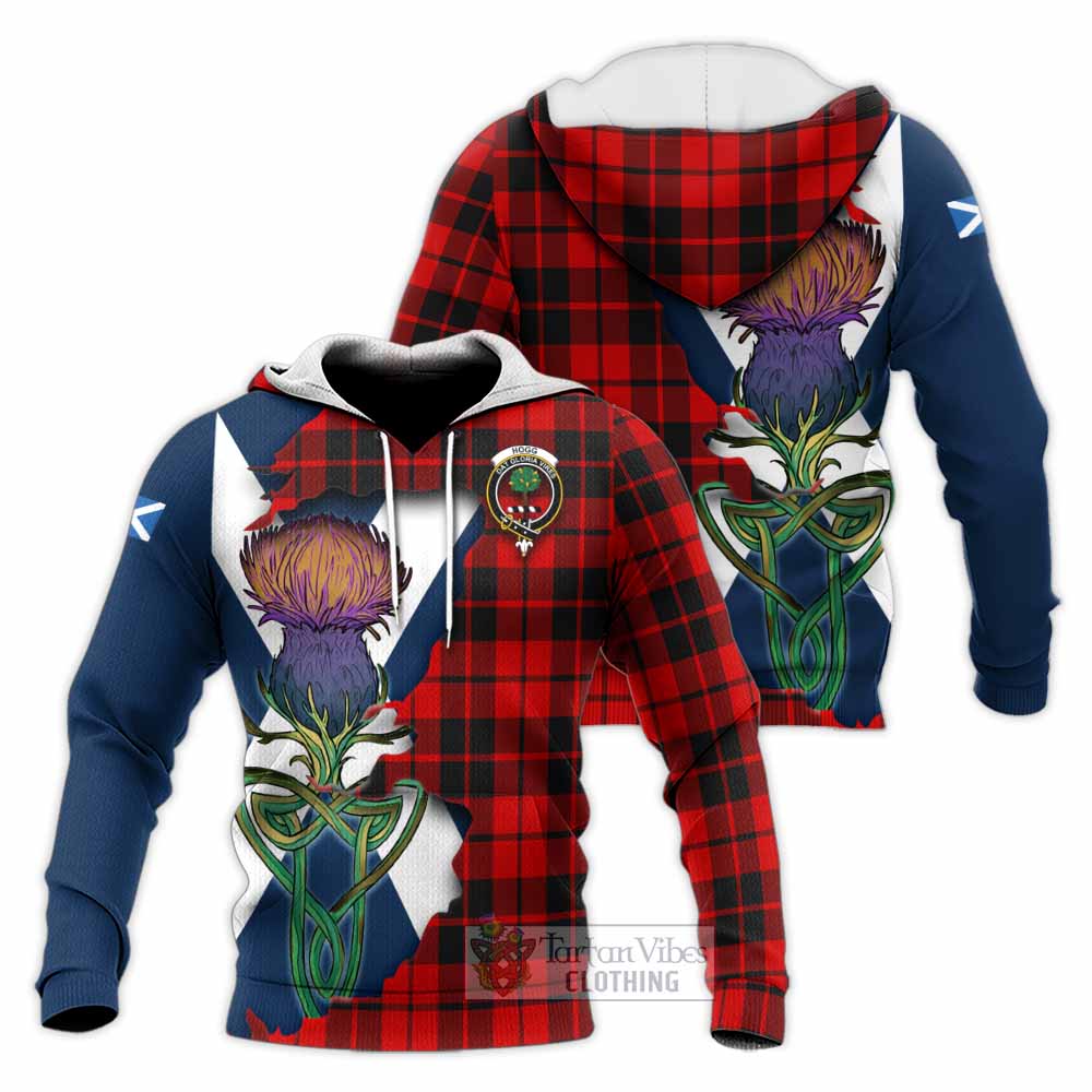 Tartan Vibes Clothing Hogg (Hog) Tartan Family Crest Knitted Hoodie Scottish Thistle Celtic Inspired