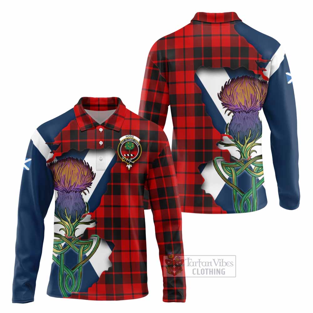 Tartan Vibes Clothing Hogg (Hog) Tartan Family Crest Long Sleeve Polo Shirt Scottish Thistle Celtic Inspired