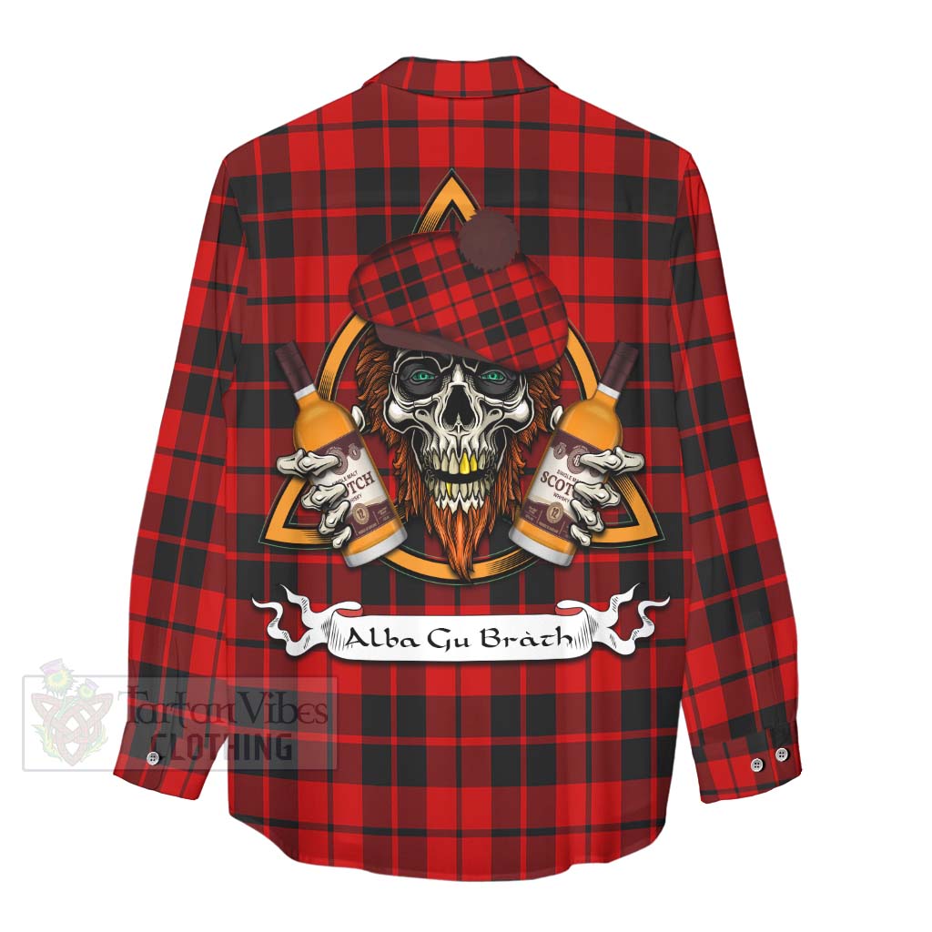 Tartan Vibes Clothing Hogg (Hog) Tartan Women's Casual Shirt with Family Crest and Bearded Skull Holding Bottles of Whiskey