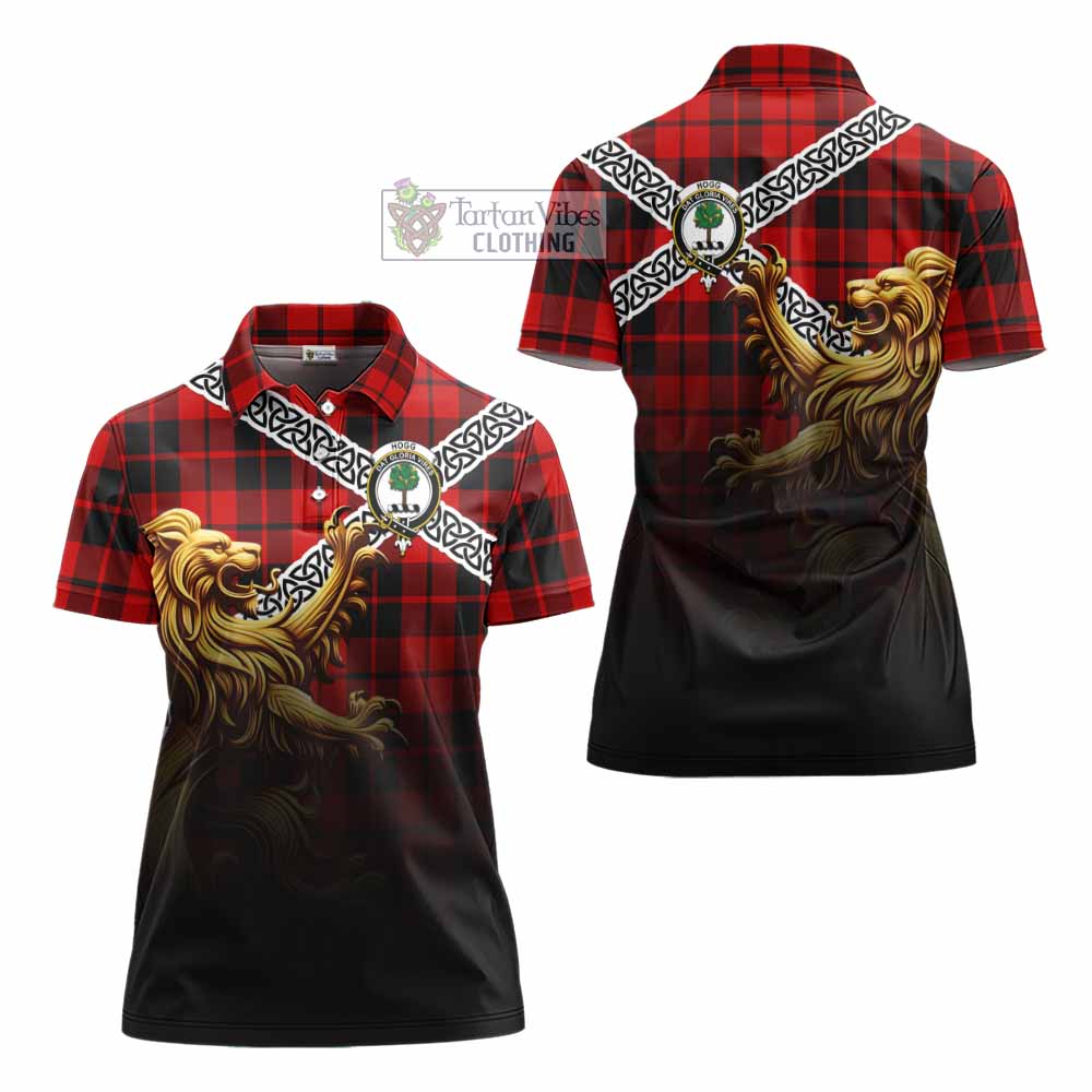 Tartan Vibes Clothing Hogg (Hog) Crest Tartan Women's Polo Shirt with Golden Lion Emblem Celtic Style