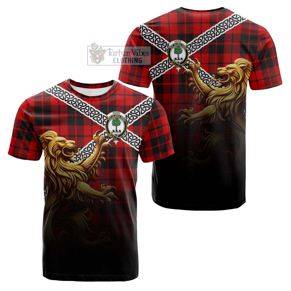 Tartan Vibes Clothing Hogg (Hog) Crest Tartan Cotton T-shirt with Golden Lion Emblem Celtic Style