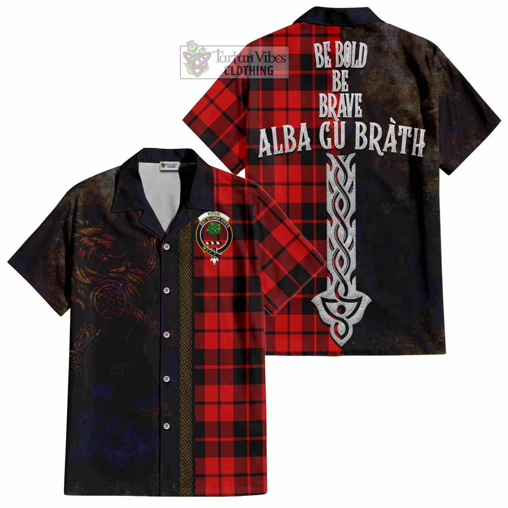 Tartan Vibes Clothing Hogg (Hog) Tartan Family Crest Short Sleeve Button Shirt Alba Gu Brath Be Brave Lion Ancient Style