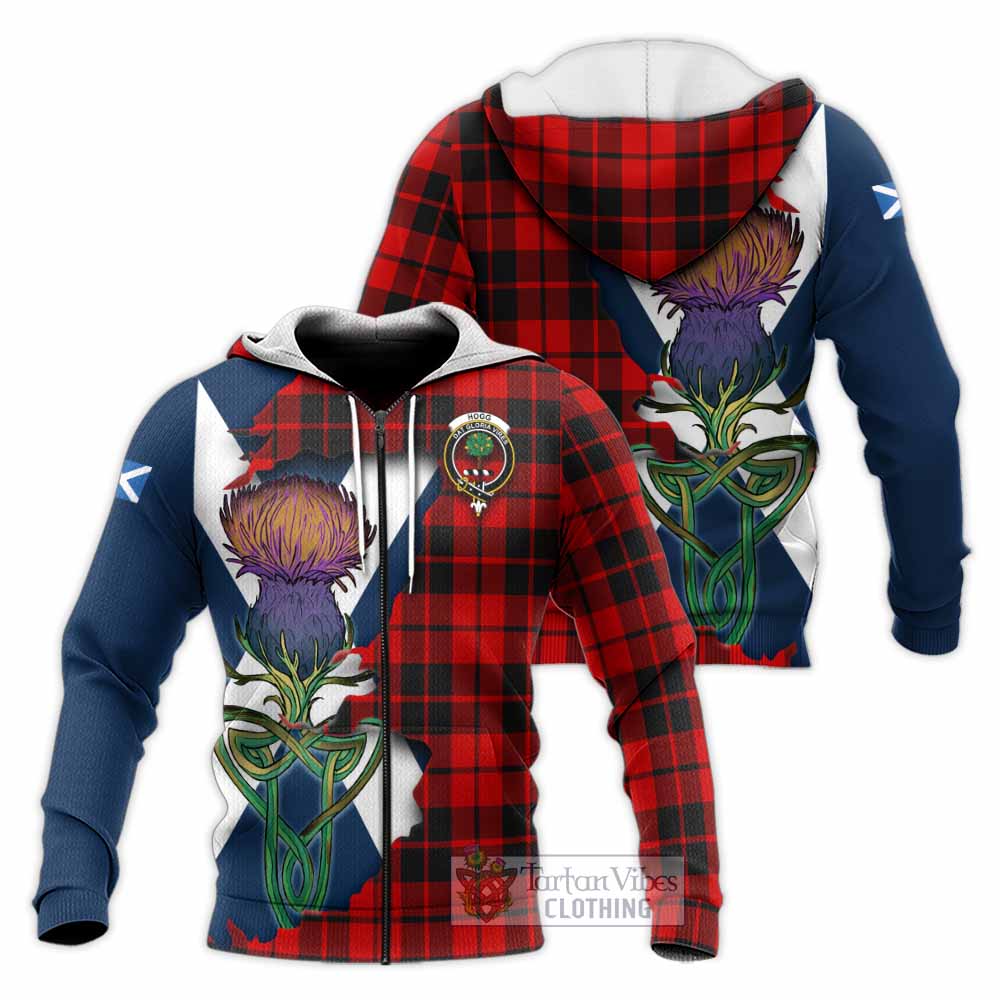 Tartan Vibes Clothing Hogg (Hog) Tartan Family Crest Knitted Hoodie Scottish Thistle Celtic Inspired