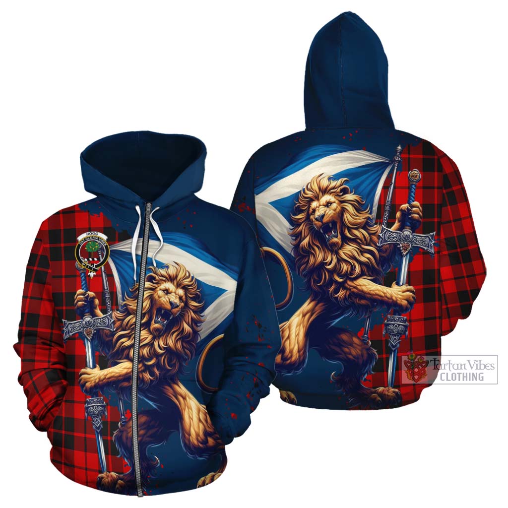 Tartan Vibes Clothing Hogg (Hog) Tartan Family Crest Cotton Hoodie with Scottish Majestic Lion