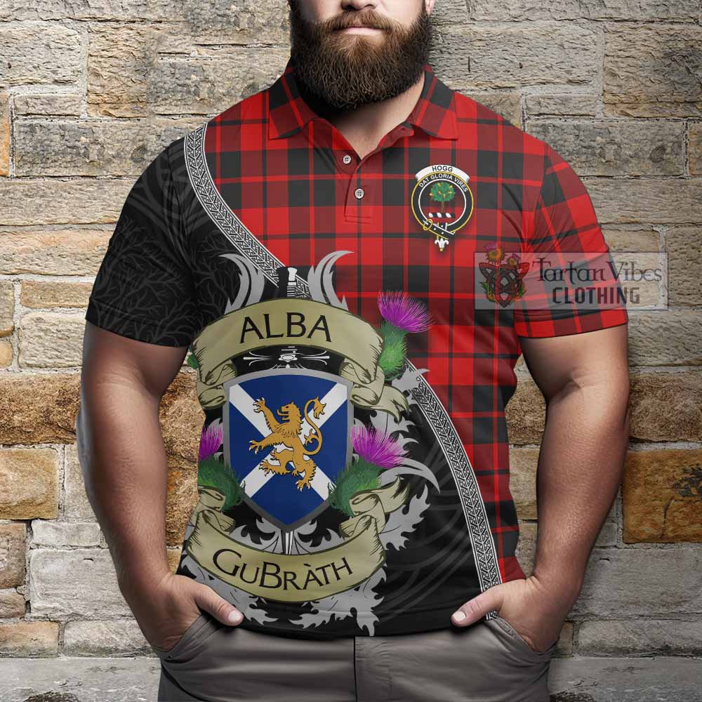 Tartan Vibes Clothing Hogg (Hog) Tartan Family Crest Polo Shirt Lion Rampant Royal Thistle Shield Celtic Inspired