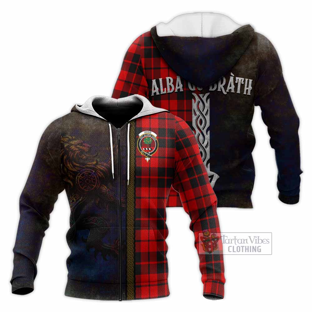 Tartan Vibes Clothing Hogg (Hog) Tartan Family Crest Knitted Hoodie Alba Gu Brath Be Brave Lion Ancient Style