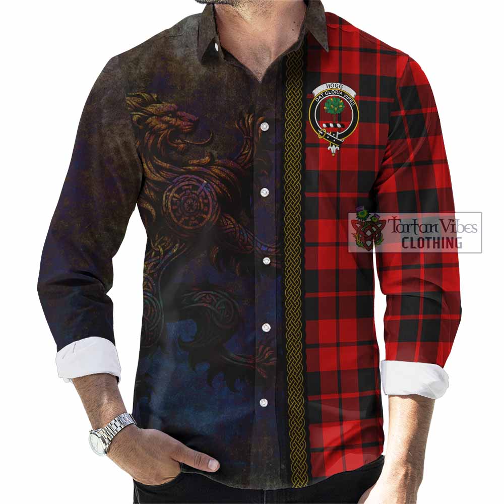 Tartan Vibes Clothing Hogg (Hog) Tartan Family Crest Long Sleeve Button Shirt Alba Gu Brath Be Brave Lion Ancient Style