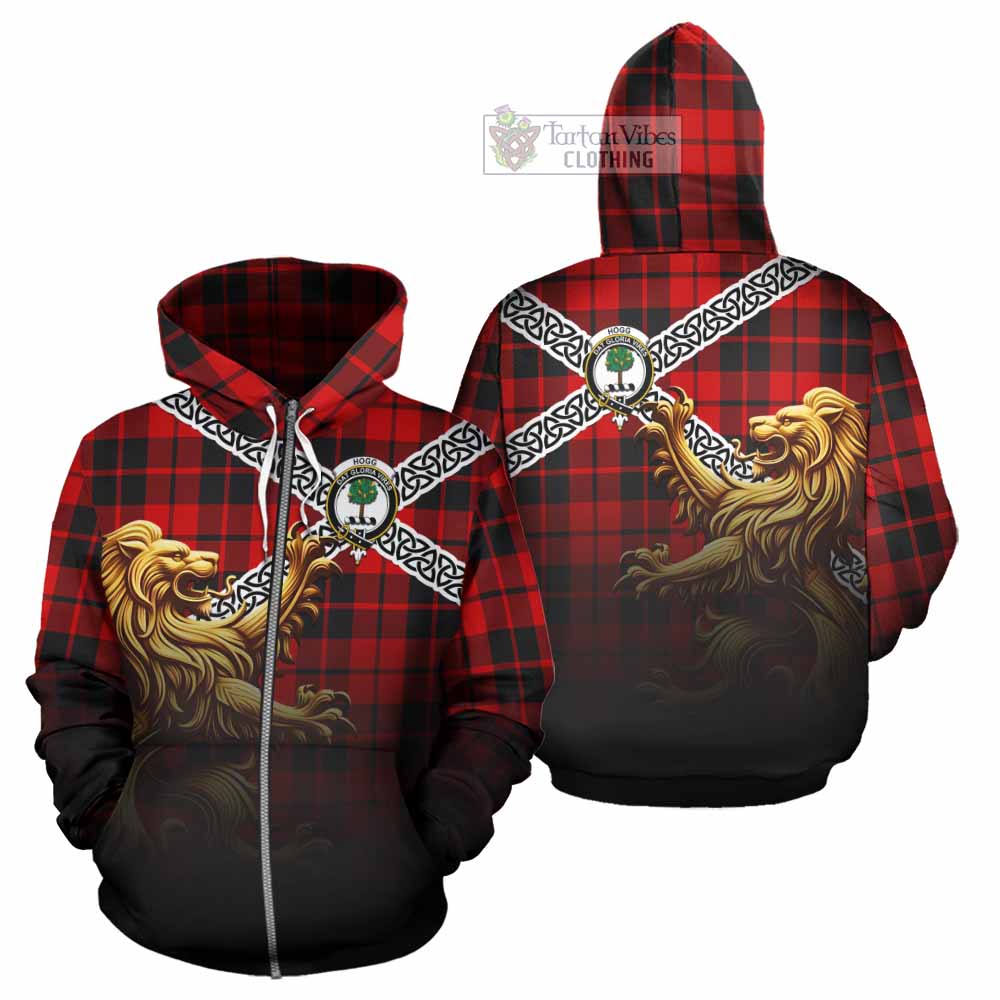 Tartan Vibes Clothing Hogg (Hog) Crest Tartan Hoodie with Golden Lion Emblem Celtic Style