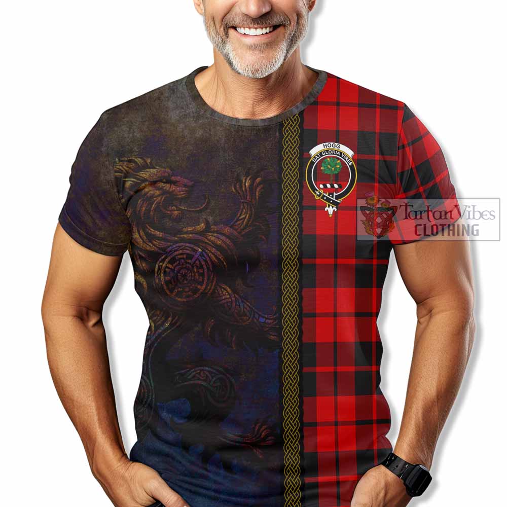 Tartan Vibes Clothing Hogg (Hog) Tartan Family Crest T-Shirt Alba Gu Brath Be Brave Lion Ancient Style