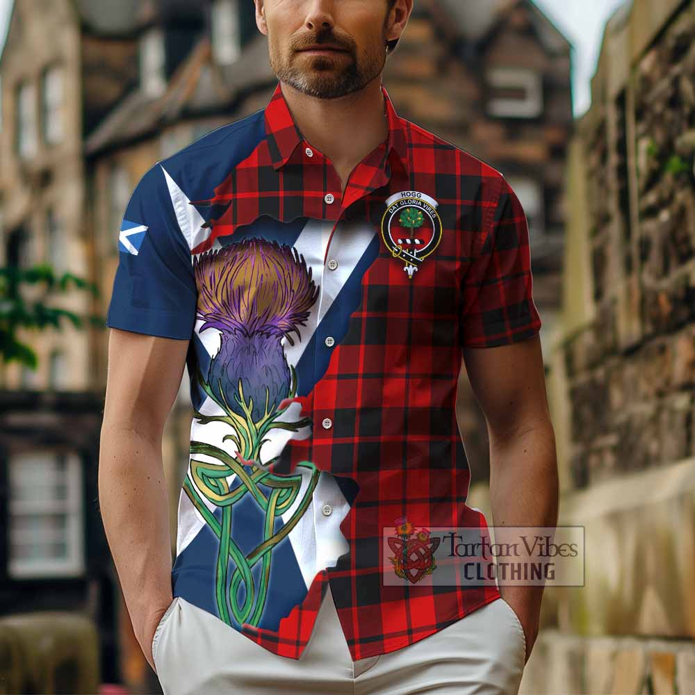 Tartan Vibes Clothing Hogg (Hog) Tartan Family Crest Short Sleeve Button Shirt Scottish Thistle Celtic Inspired