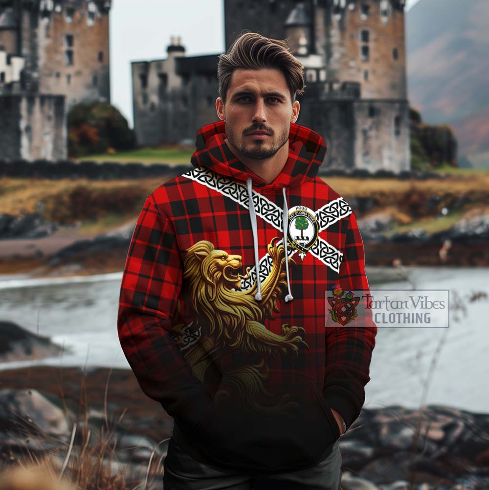 Tartan Vibes Clothing Hogg (Hog) Crest Tartan Cotton Hoodie with Golden Lion Emblem Celtic Style