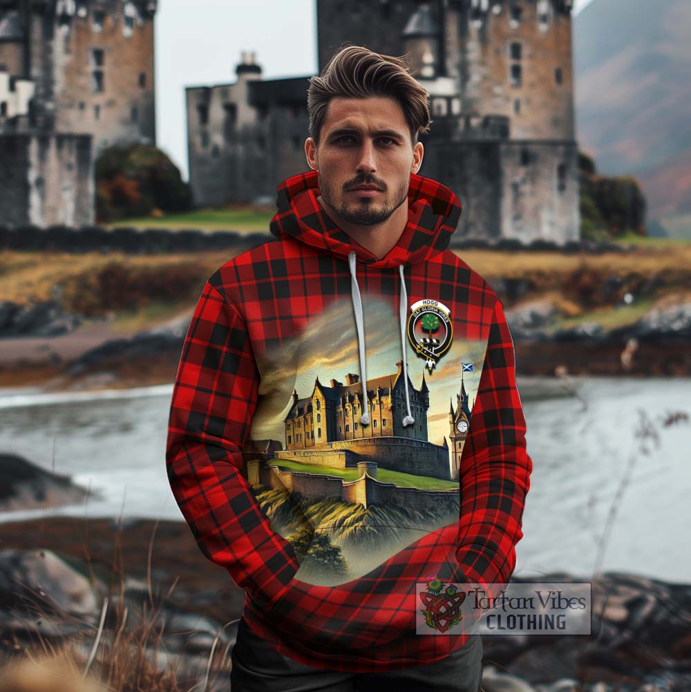 Tartan Vibes Clothing Hogg (Hog) Tartan Family Crest Cotton Hoodie with Scottish Ancient Castle Style