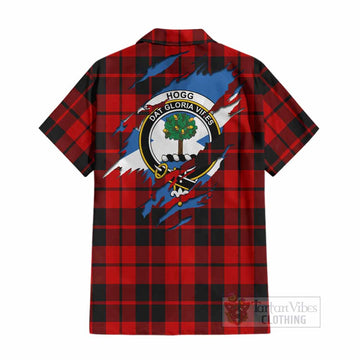 Hogg (Hog) Clan Crest In Me Tartan Cotton Hawaiian Shirt Scotland Flag Style