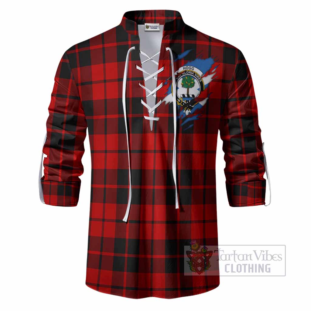 Hogg (Hog) Clan Crest In Me Tartan Ghillie Shirt Scotland Flag Style