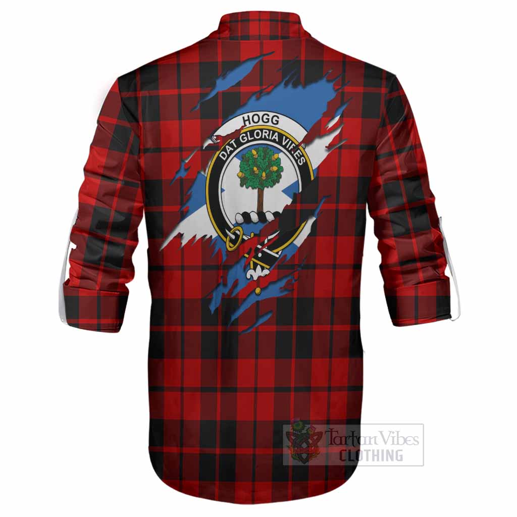 Hogg (Hog) Clan Crest In Me Tartan Ghillie Shirt Scotland Flag Style