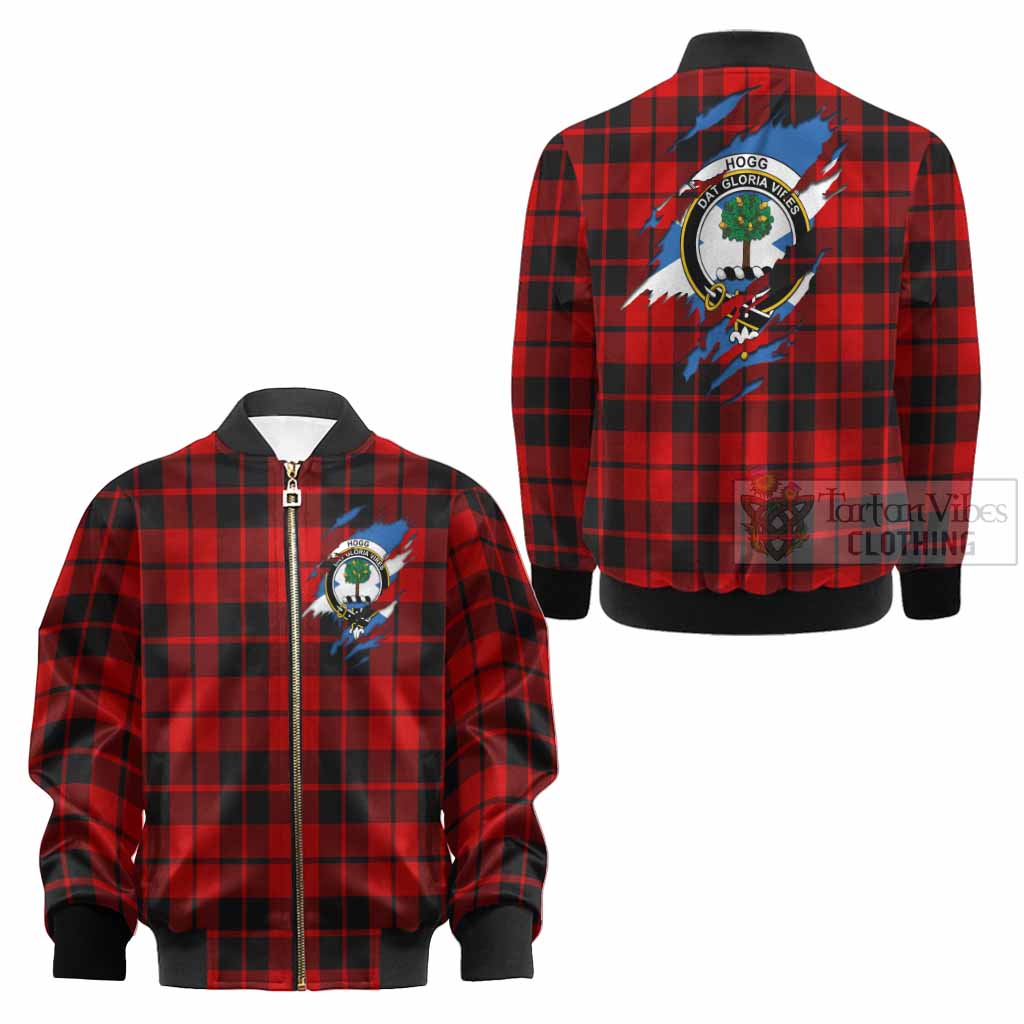 Hogg (Hog) Clan Crest In Me Tartan Kid Bomber Jacket Scotland Flag Style