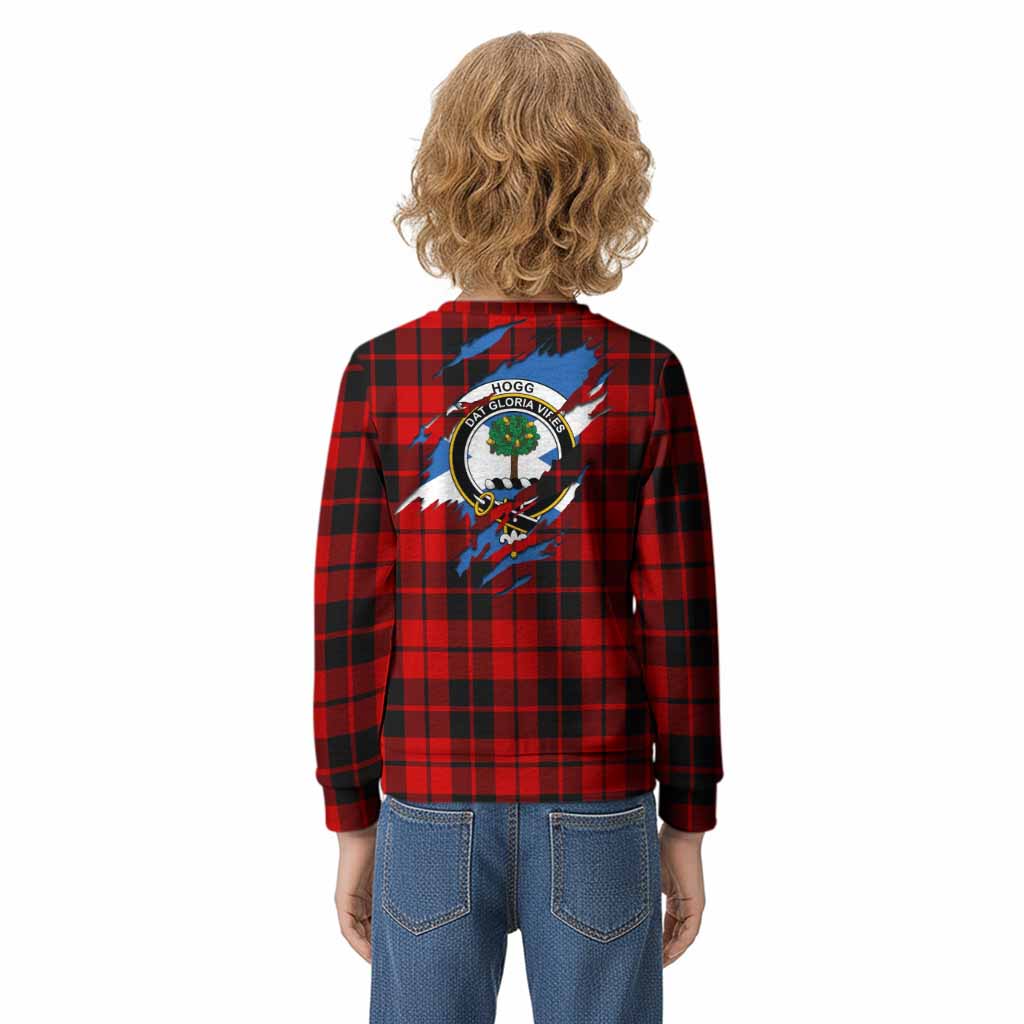 Hogg (Hog) Clan Crest In Me Tartan Kid Knitted Sweatshirt Scotland Flag Style
