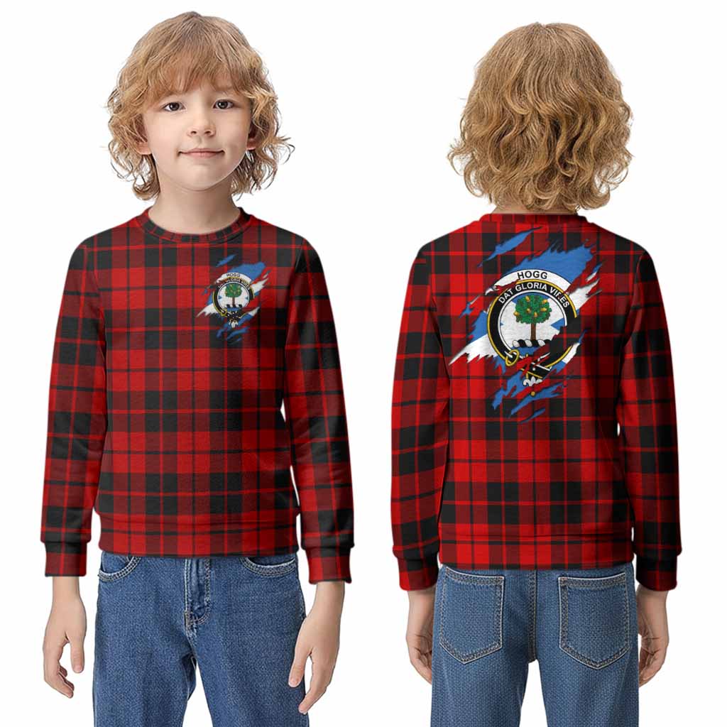 Hogg (Hog) Clan Crest In Me Tartan Kid Knitted Sweatshirt Scotland Flag Style