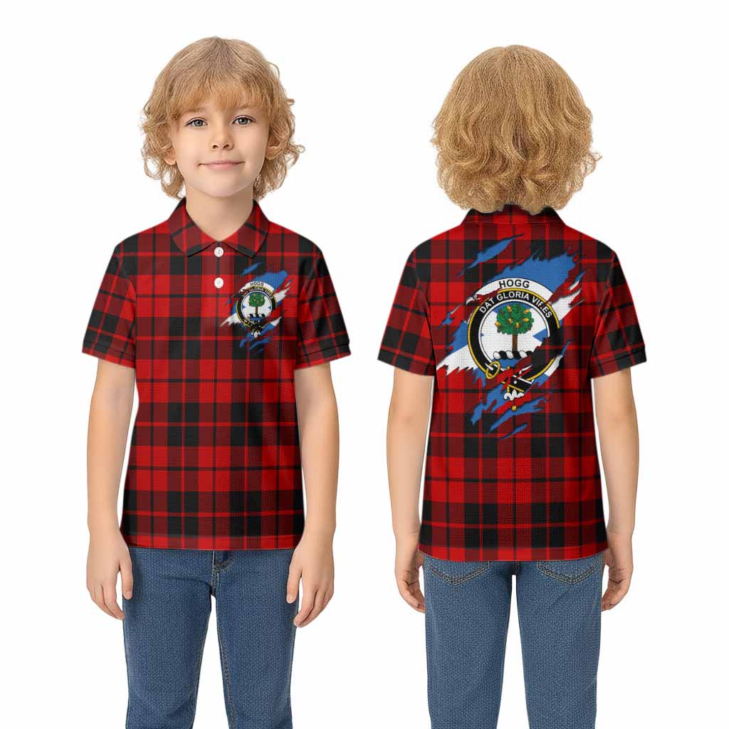 Hogg (Hog) Clan Crest In Me Tartan Kid Polo Shirt Scotland Flag Style
