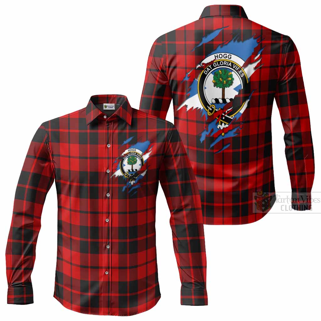 Hogg (Hog) Clan Crest In Me Tartan Long Sleeve Button Shirts Scotland Flag Style