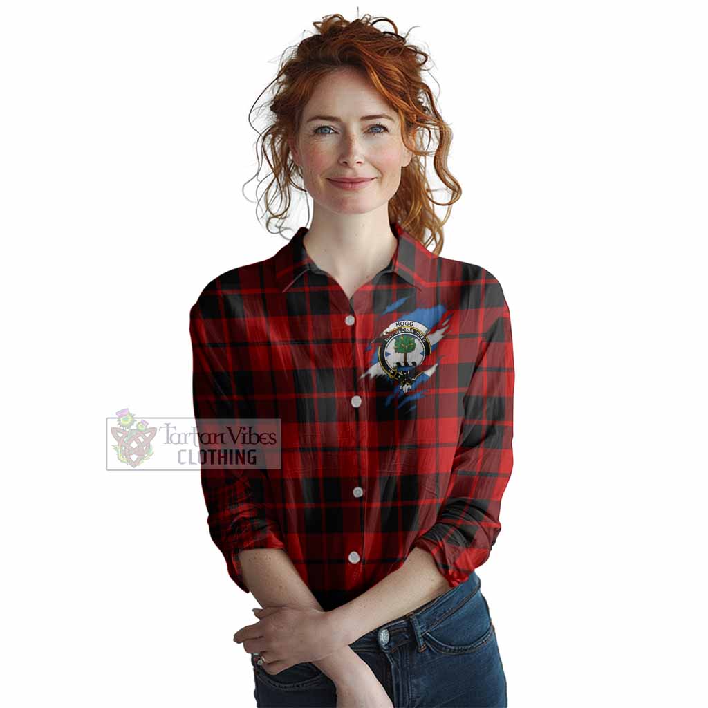 Hogg (Hog) Clan Crest In Me Tartan Women Casual Shirt Scotland Flag Style