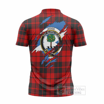 Hogg (Hog) Clan Crest In Me Tartan Zipper Polo Shirt Scotland Flag Style