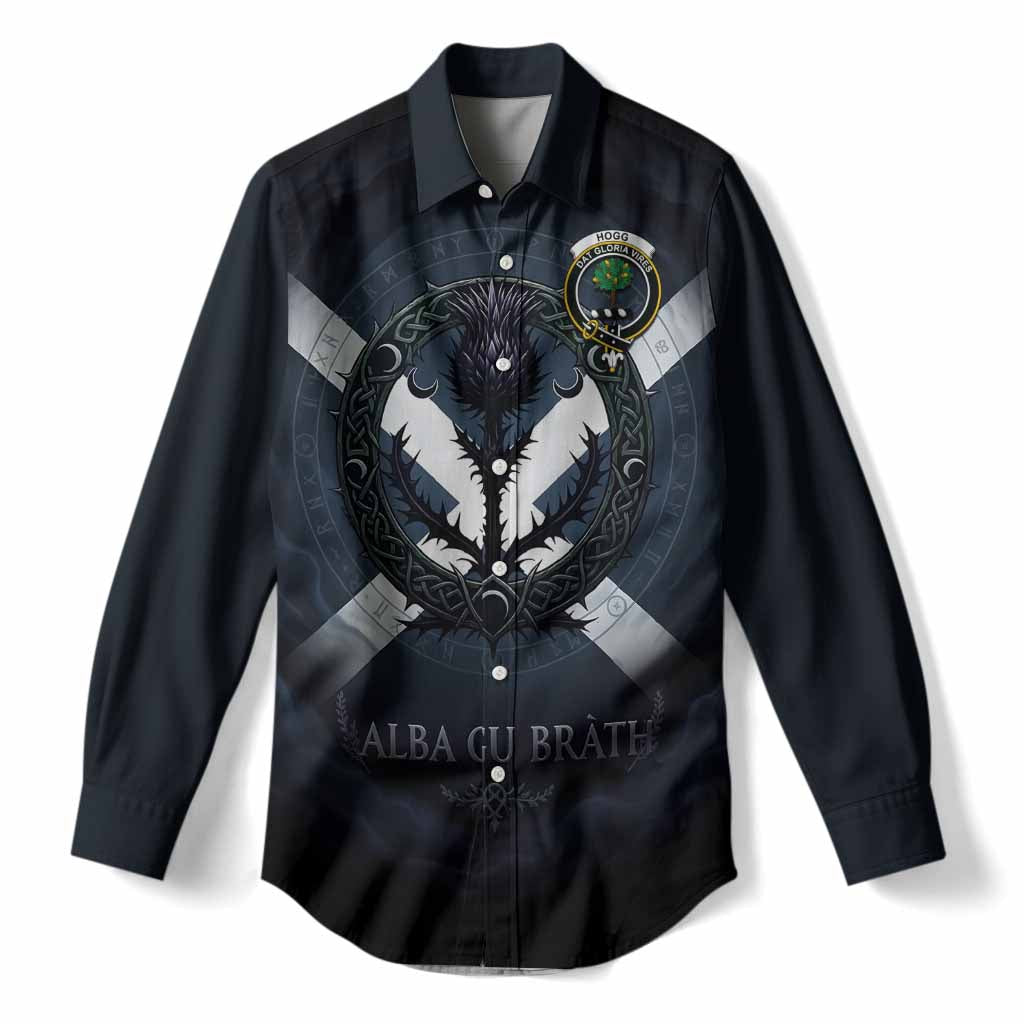 Hogg (Hog) Clan Crest Women Casual Shirt with Celtic Knot Thistle and Saltire