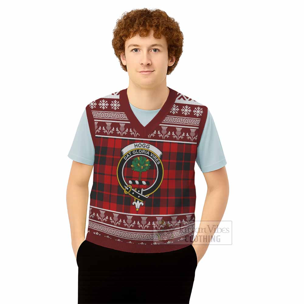 Hogg (Hog) Clan Tartan Christmas Knitted V-Neck Vest with Family Crest - Tartan Vibes Clothing