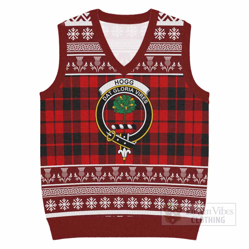 Hogg (Hog) Clan Tartan Christmas Knitted V-Neck Vest with Family Crest - Tartan Vibes Clothing