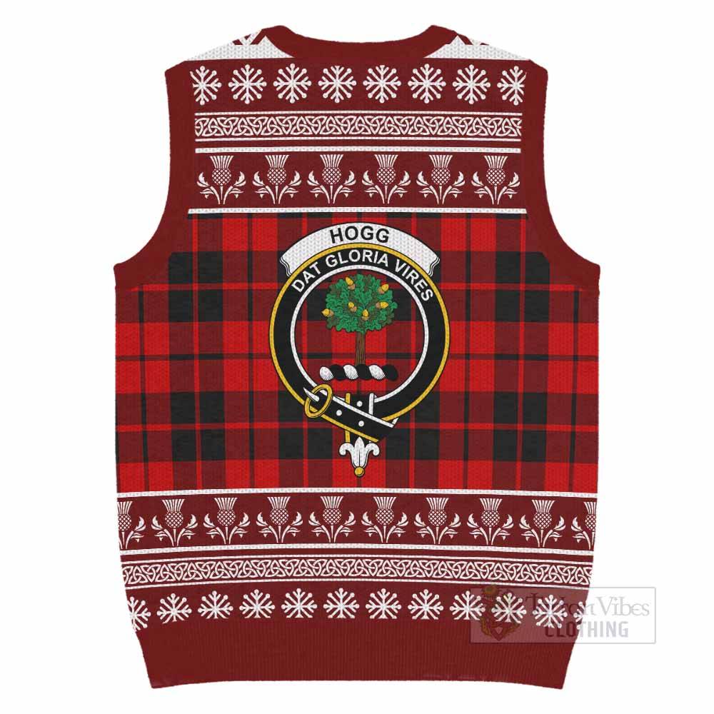 Hogg (Hog) Clan Tartan Christmas Knitted V-Neck Vest with Family Crest - Tartan Vibes Clothing