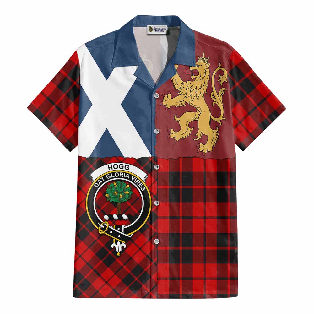 Hogg (Hog) Crest Tartan Cotton Hawaiian Shirt with Lion Rampant Saltire Style - Tartan Vibes Clothing