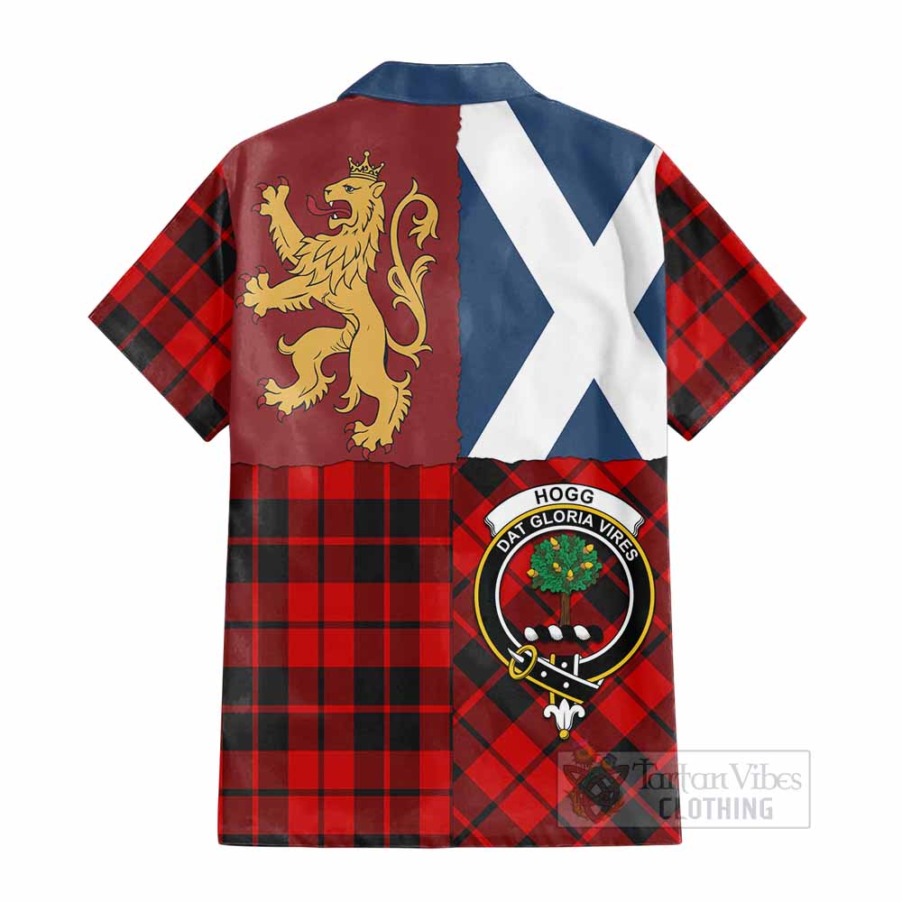 Hogg (Hog) Crest Tartan Cotton Hawaiian Shirt with Lion Rampant Saltire Style - Tartan Vibes Clothing