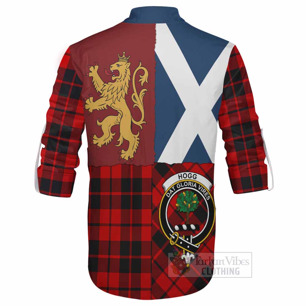 Hogg (Hog) Crest Tartan Ghillie Shirt with Lion Rampant Saltire Style - Tartan Vibes Clothing