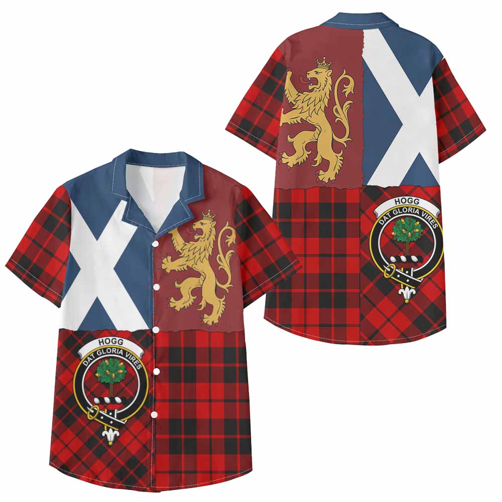 Hogg (Hog) Crest Tartan Kid Hawaiian Shirt with Lion Rampant Saltire Style - Tartan Vibes Clothing