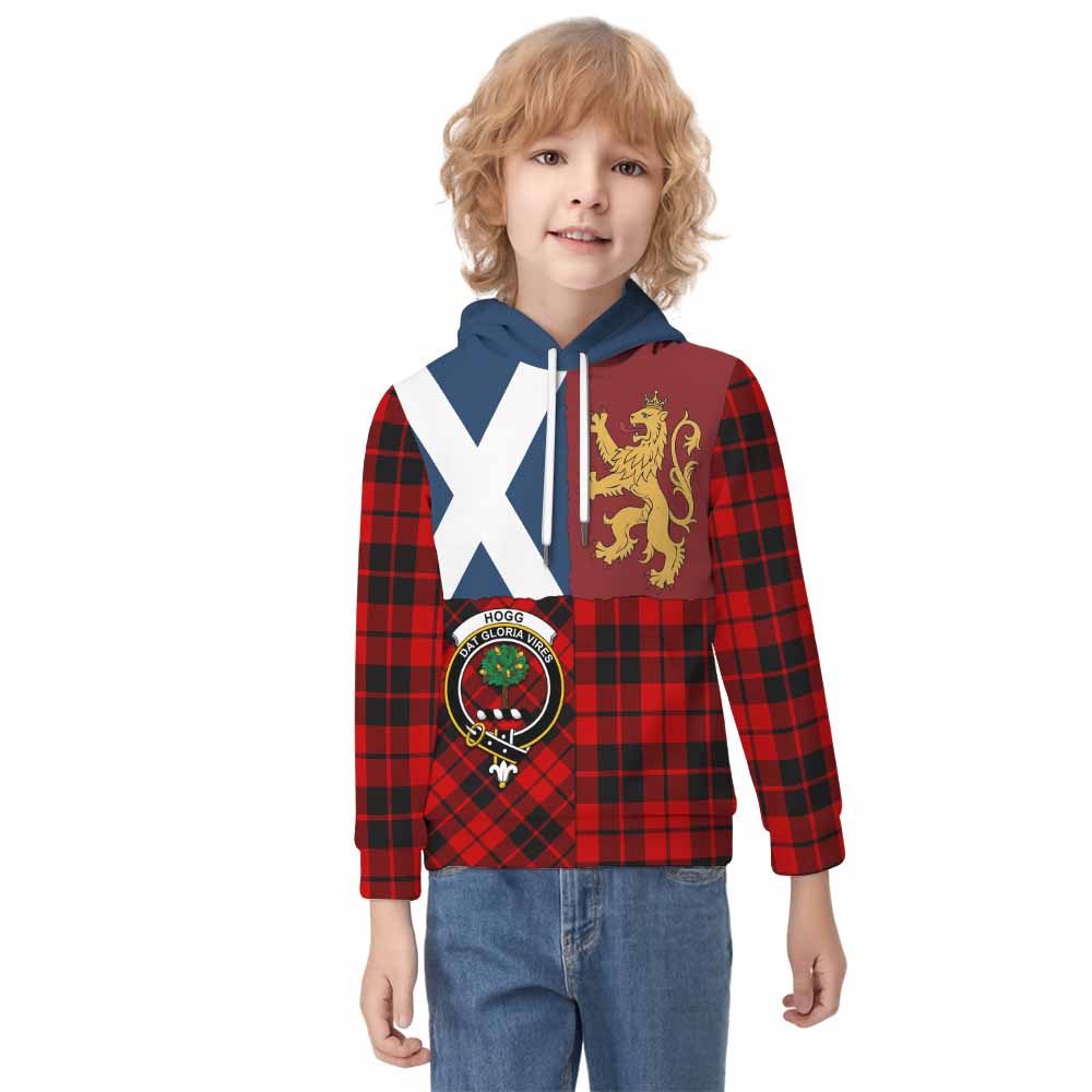 Hogg (Hog) Crest Tartan Kid Hoodie with Lion Rampant Saltire Style - Tartan Vibes Clothing