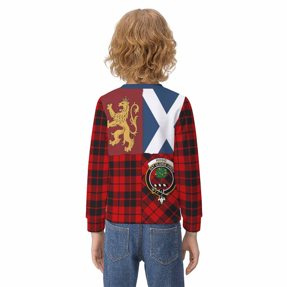 Hogg (Hog) Crest Tartan Kid Knitted Sweatshirt with Lion Rampant Saltire Style - Tartan Vibes Clothing
