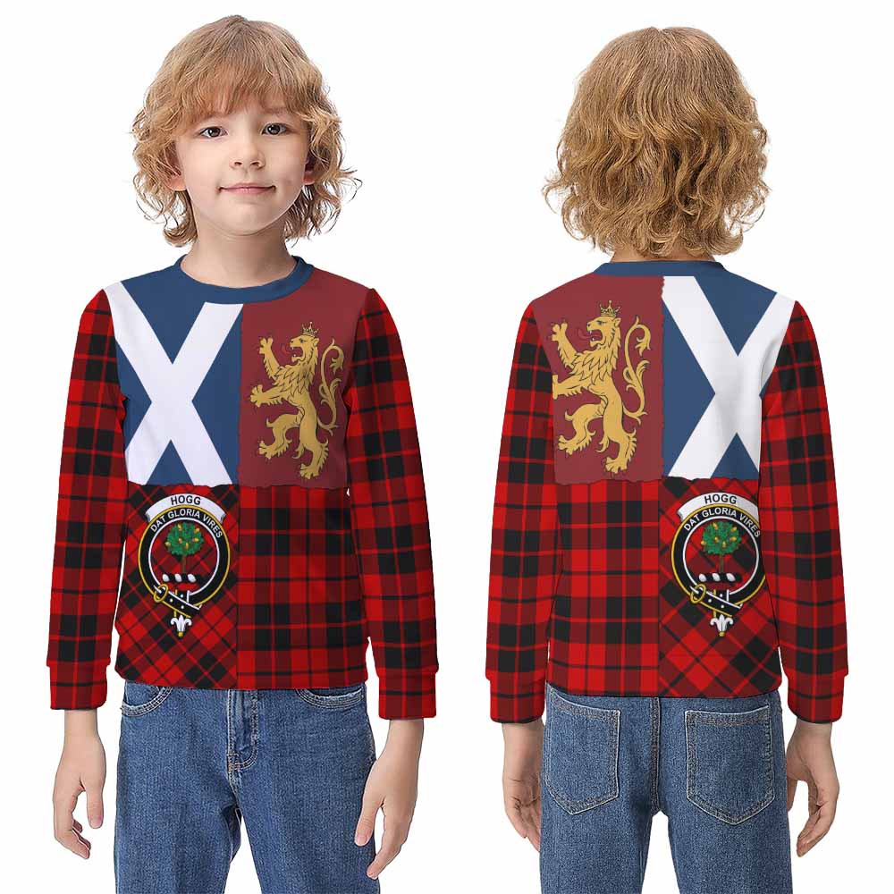 Hogg (Hog) Crest Tartan Kid Knitted Sweatshirt with Lion Rampant Saltire Style - Tartan Vibes Clothing
