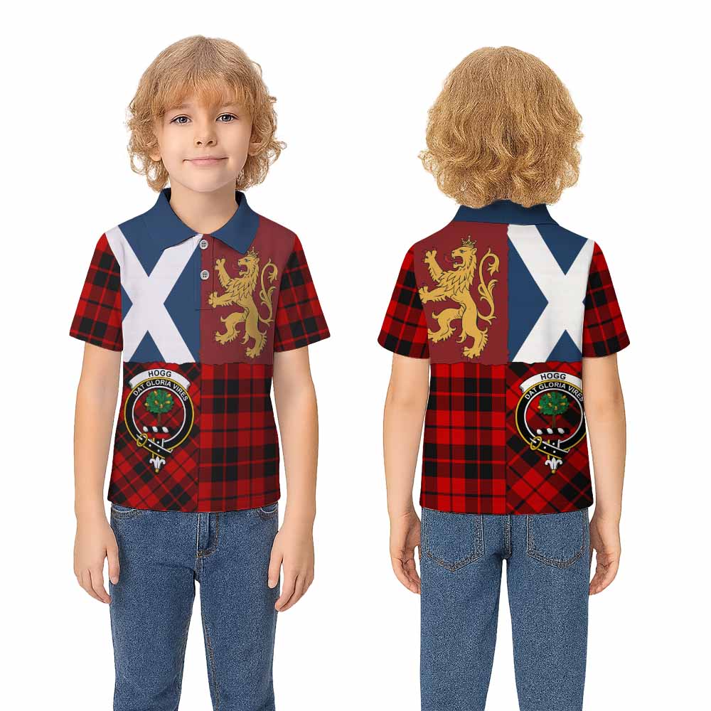 Hogg (Hog) Crest Tartan Kid Polo Shirt with Lion Rampant Saltire Style - Tartan Vibes Clothing
