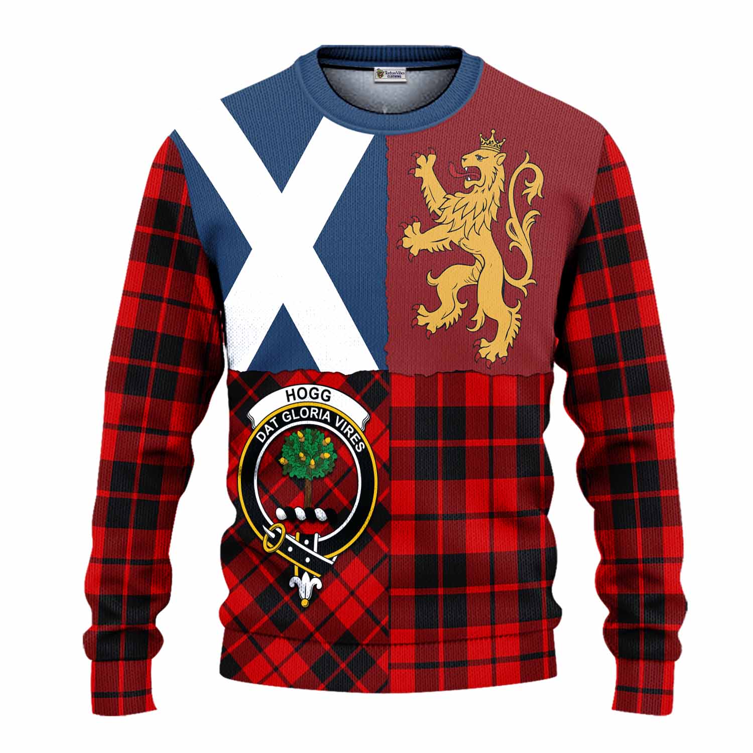 Hogg (Hog) Crest Tartan Knitted Sweater with Lion Rampant Saltire Style