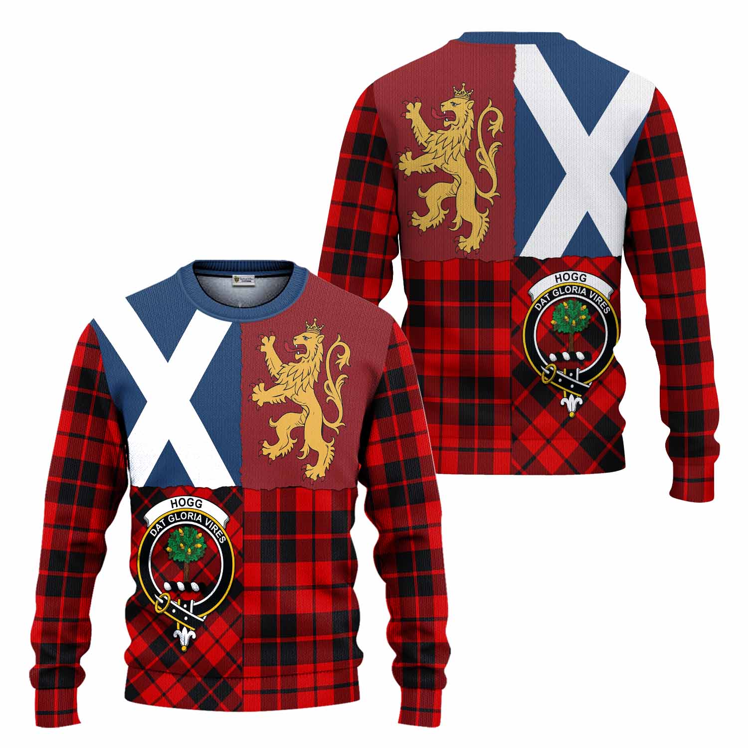 Hogg (Hog) Crest Tartan Knitted Sweater with Lion Rampant Saltire Style