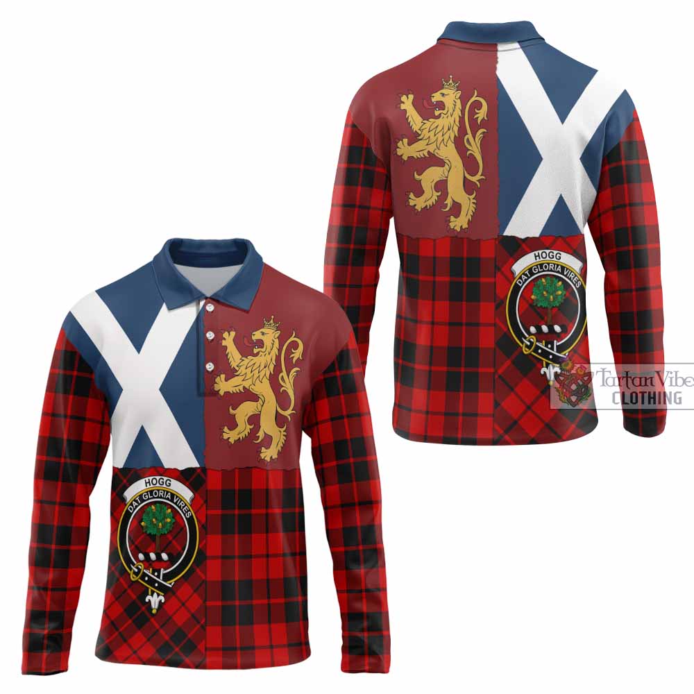 Hogg (Hog) Crest Tartan Long Sleeve Polo Shirt with Lion Rampant Saltire Style
