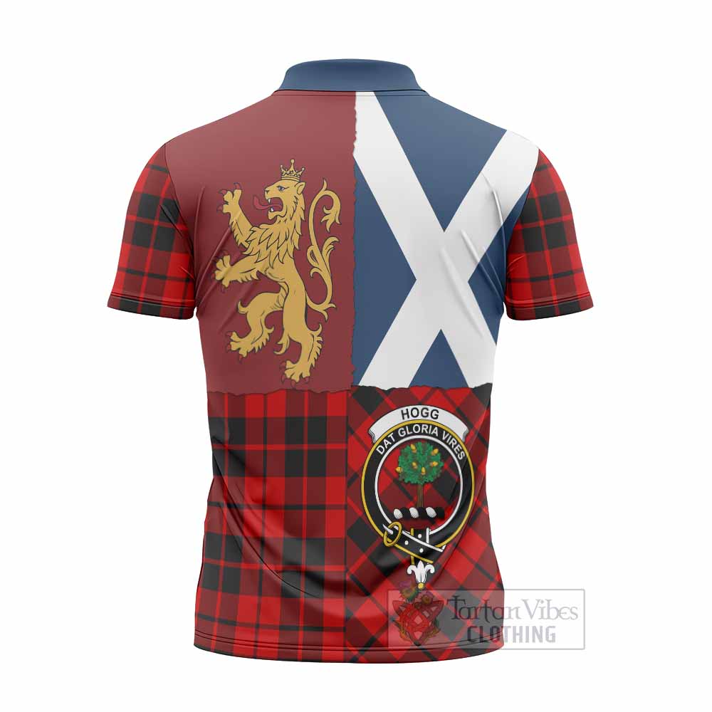 Hogg (Hog) Crest Tartan Zipper Polo Shirt with Lion Rampant Saltire Style